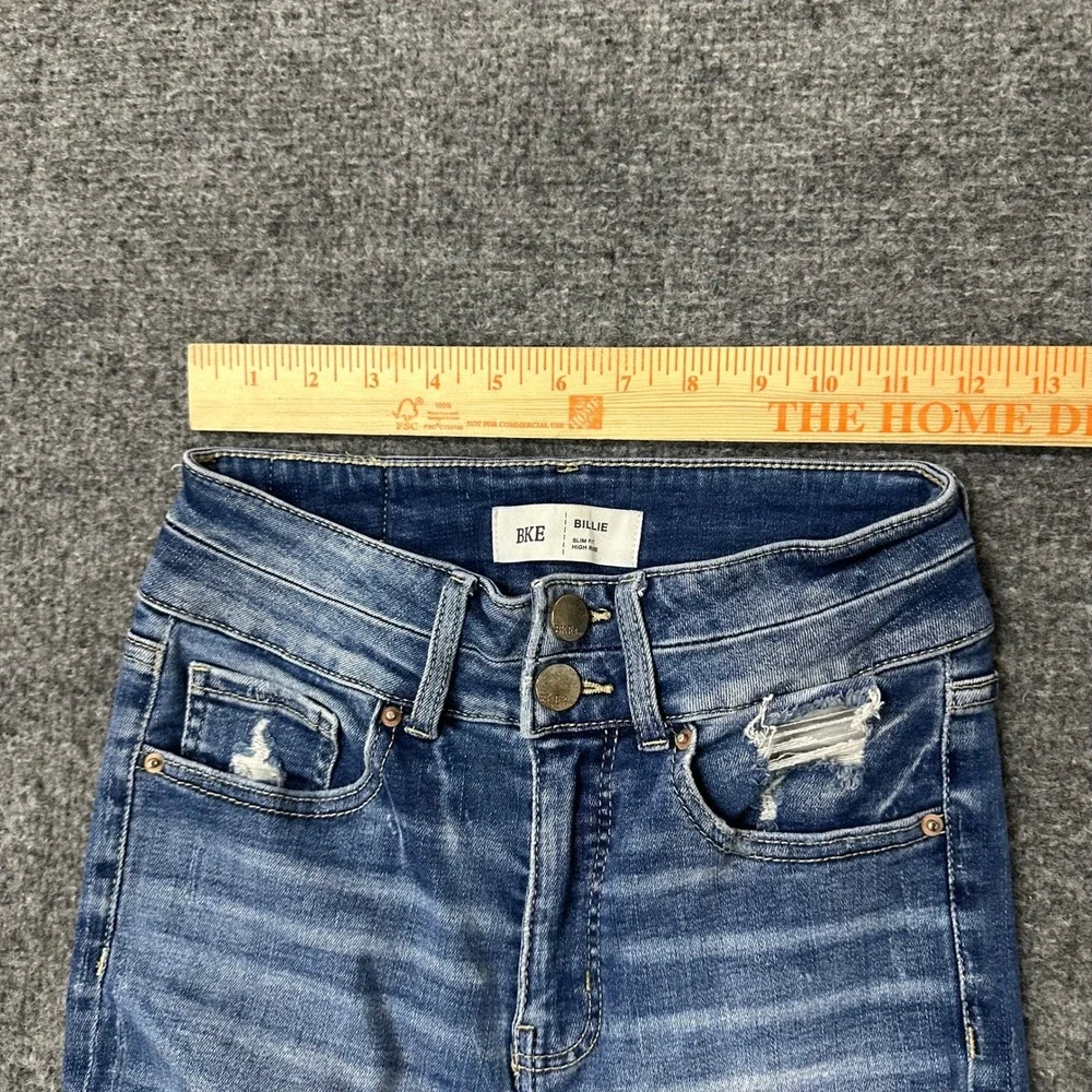 BKE Jeans Womens Size 26 Billie Slim Fit High Rise Distressed Blue Denim Frayed